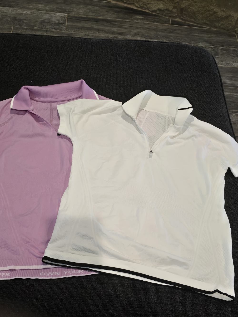 Athleta Girls Short Sleeve Zip Polo Tops - White & Light Purple